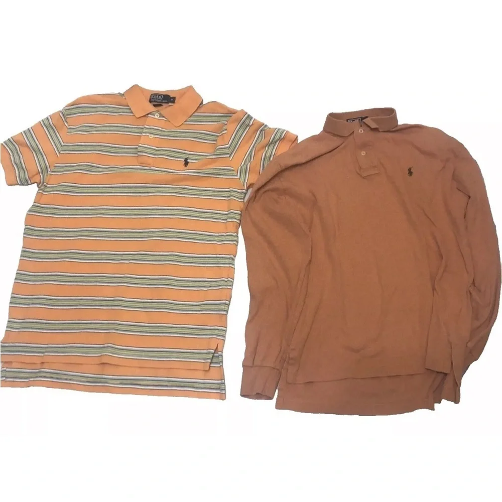 Lot of 2 Polo Ralph Lauren Golf Shirt Short Sleeve/ Long Sleeve Orange Size M